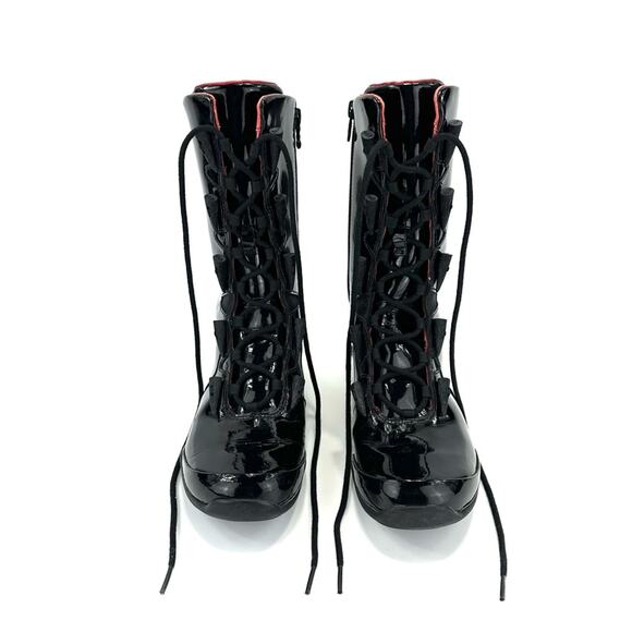 Ahnu Black Flat Winter Boot Size 7.5 Patent Leather Lace-Up Zip Closure Mid-Calf - Picture 3 of 15